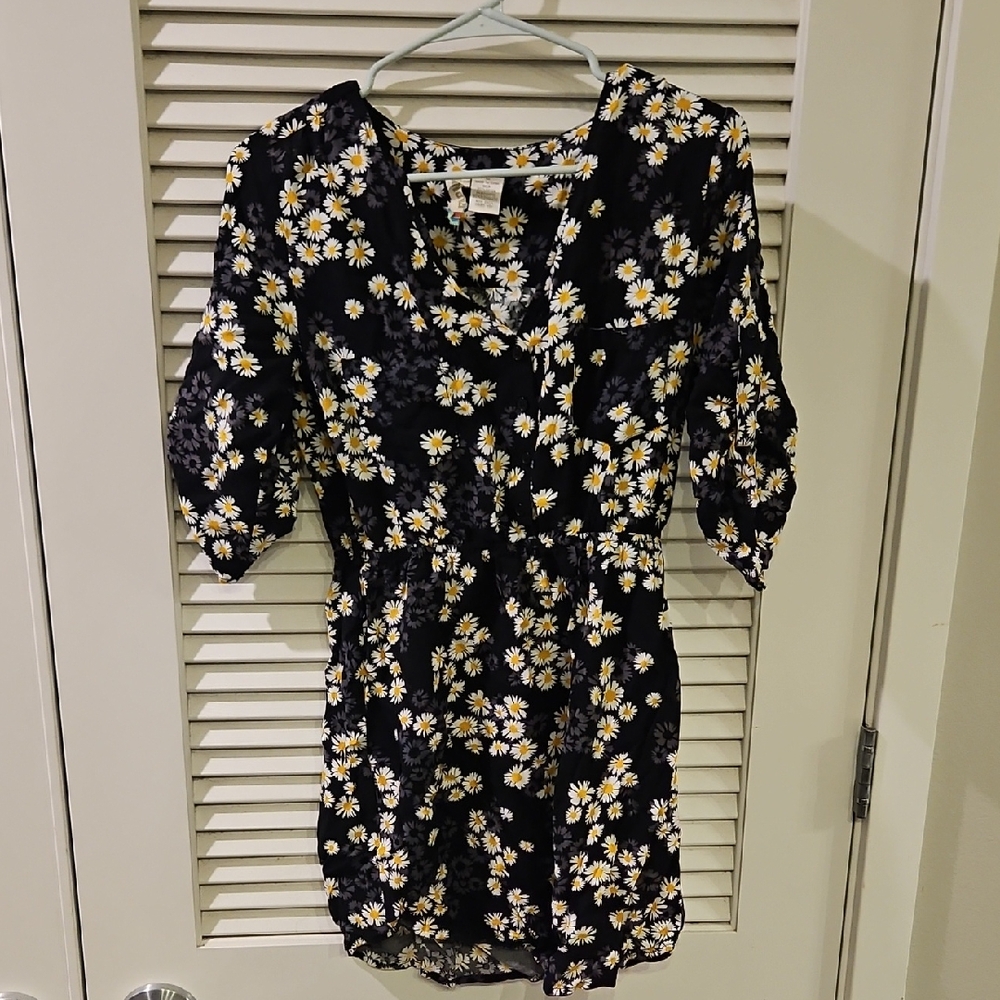 Floral Black Dress with Yellow Daisies